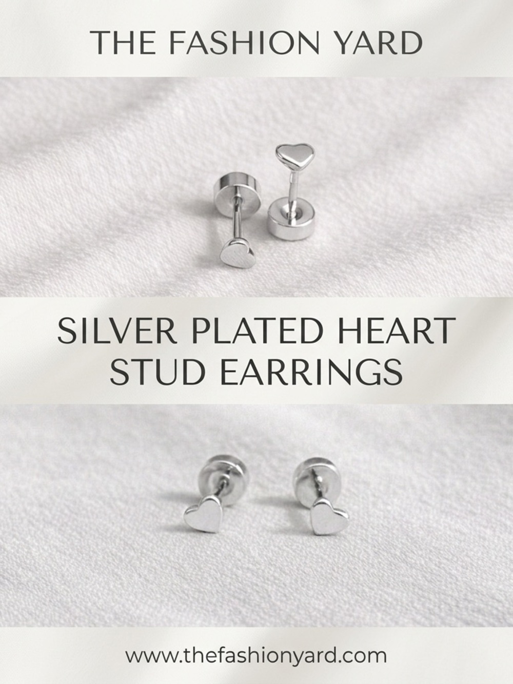 Silver plated stainless steel heart screw back earrings